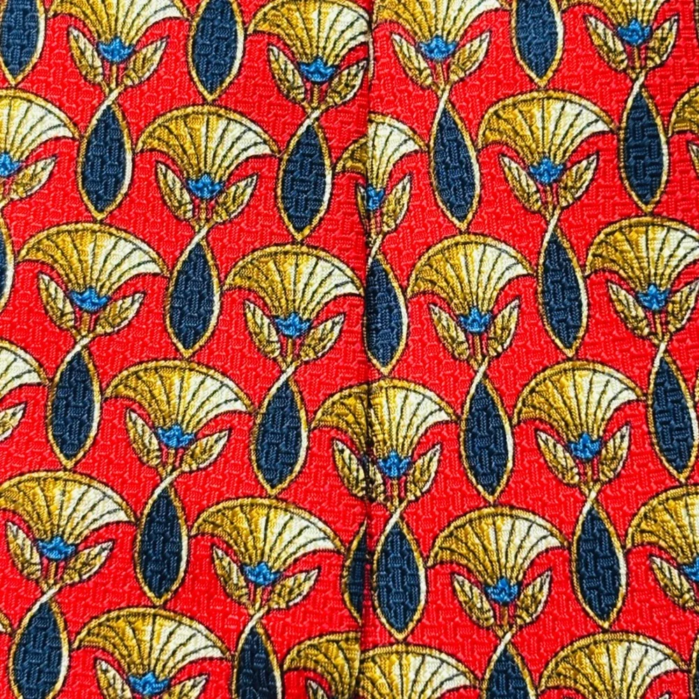 Jimmy V Tie Red Gold Fan Silk Necktie Men's 61